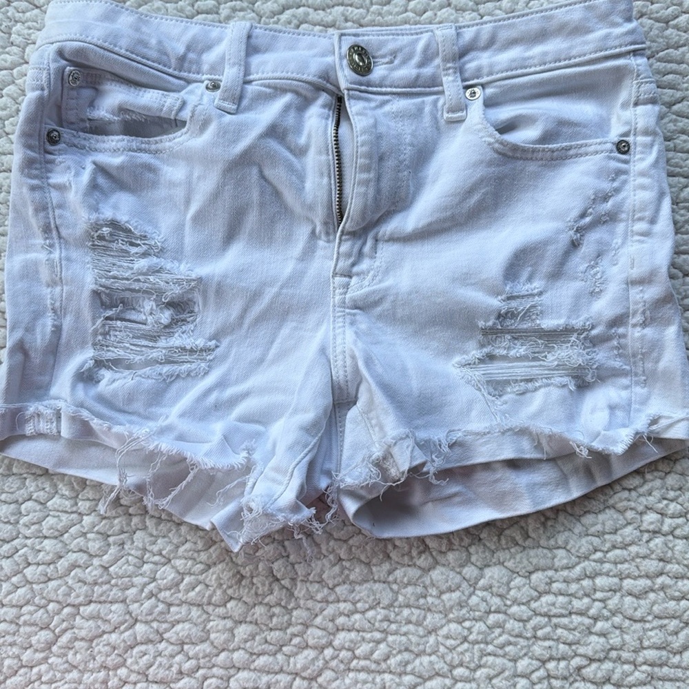 American Eagle Outfitters White Distressed Jean Shorts